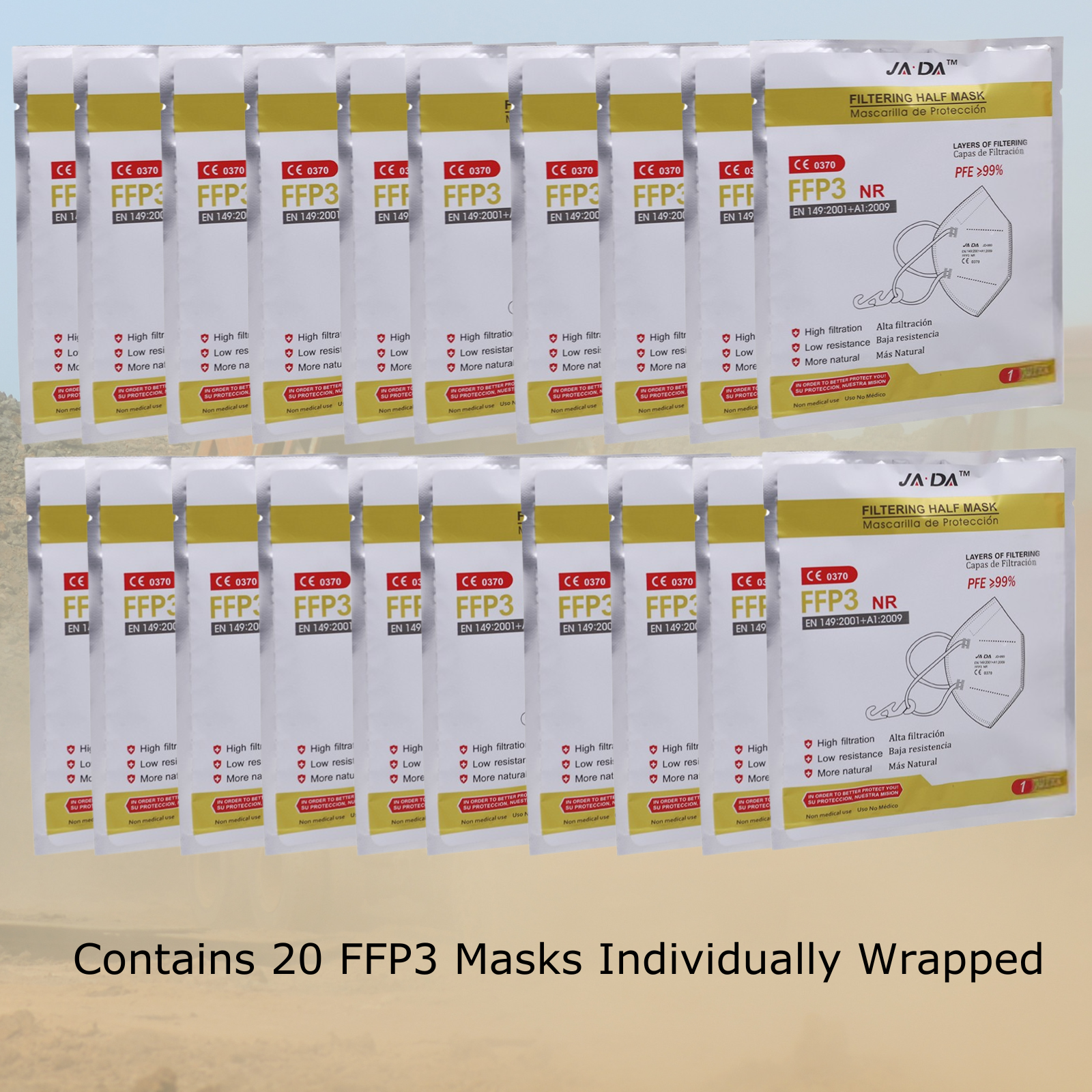 Individually wrapped FFP3 Dust Masks  20 masks stacked in compact hygienic packaging
