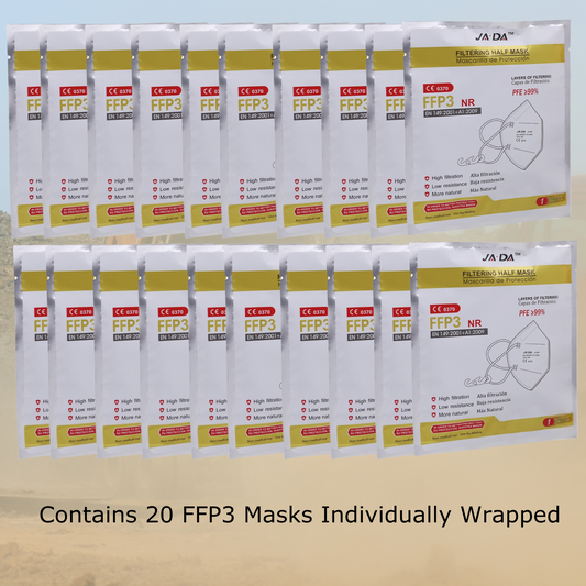 Individually wrapped FFP3 Dust Masks 20 masks stacked in compact hygienic packaging