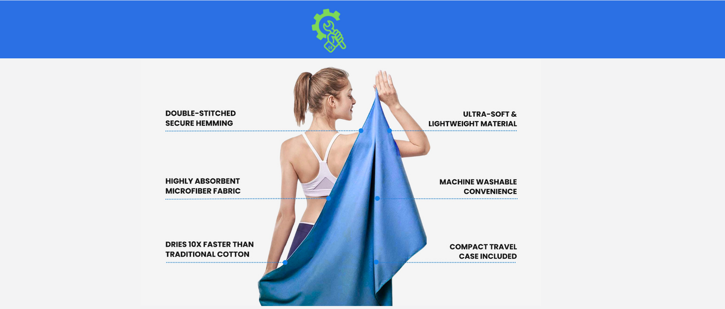Fitnesshandtuch – Reisehandtuch, schnelltrocknend, antibakteriell, unverzichtbar für den Urlaub, tolles Geschenk fürs Fitnessstudio, blau, Mikrofaser, inklusive Tasche, Größe (80 x 40 cm, 32 x 16)