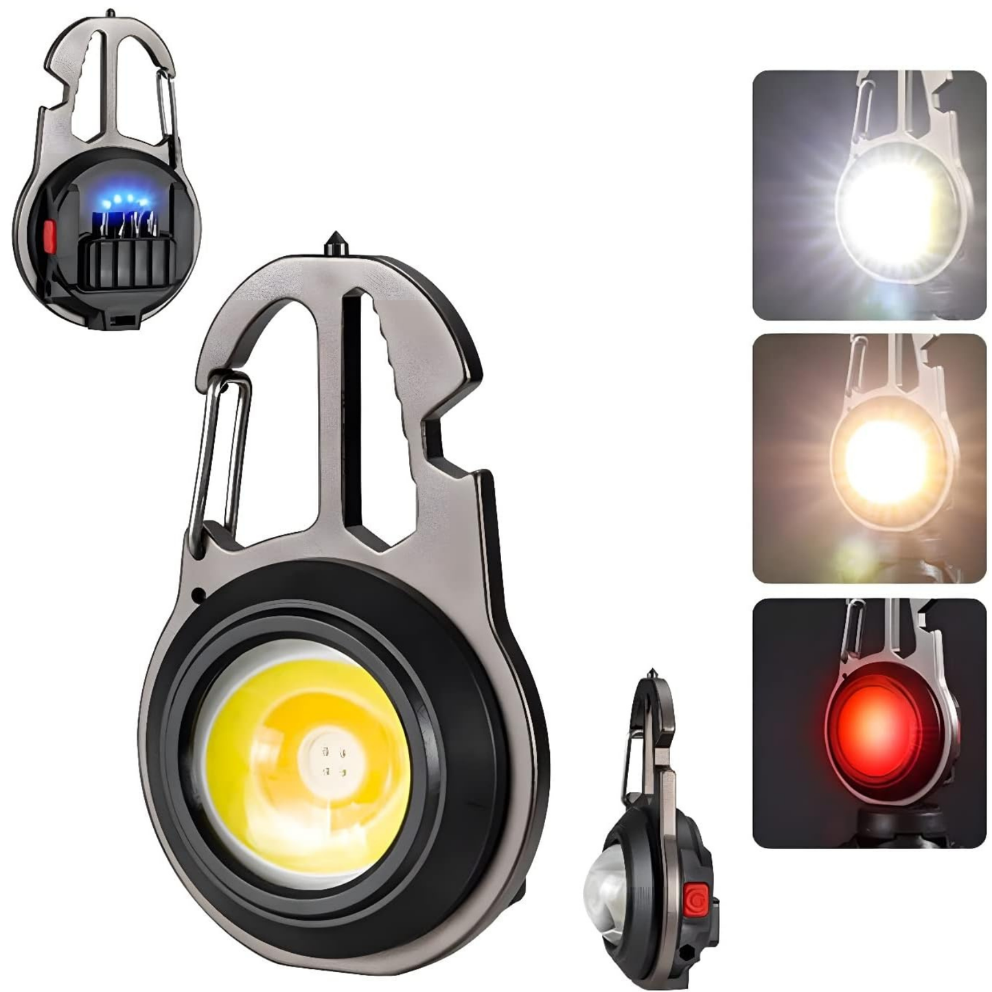 Rechargeable Emergency Keychain Light & Multi Tool – 6 Light Modes, Hammer, Screwdriver, Spanner & Opener