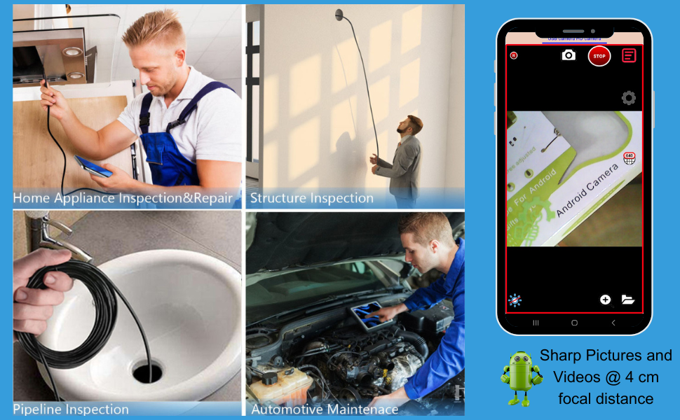 Endoskop-Inspektionskamera, hochauflösendes Endoskop mit 7,2 mm Durchmesser, geeignet für Android und PC