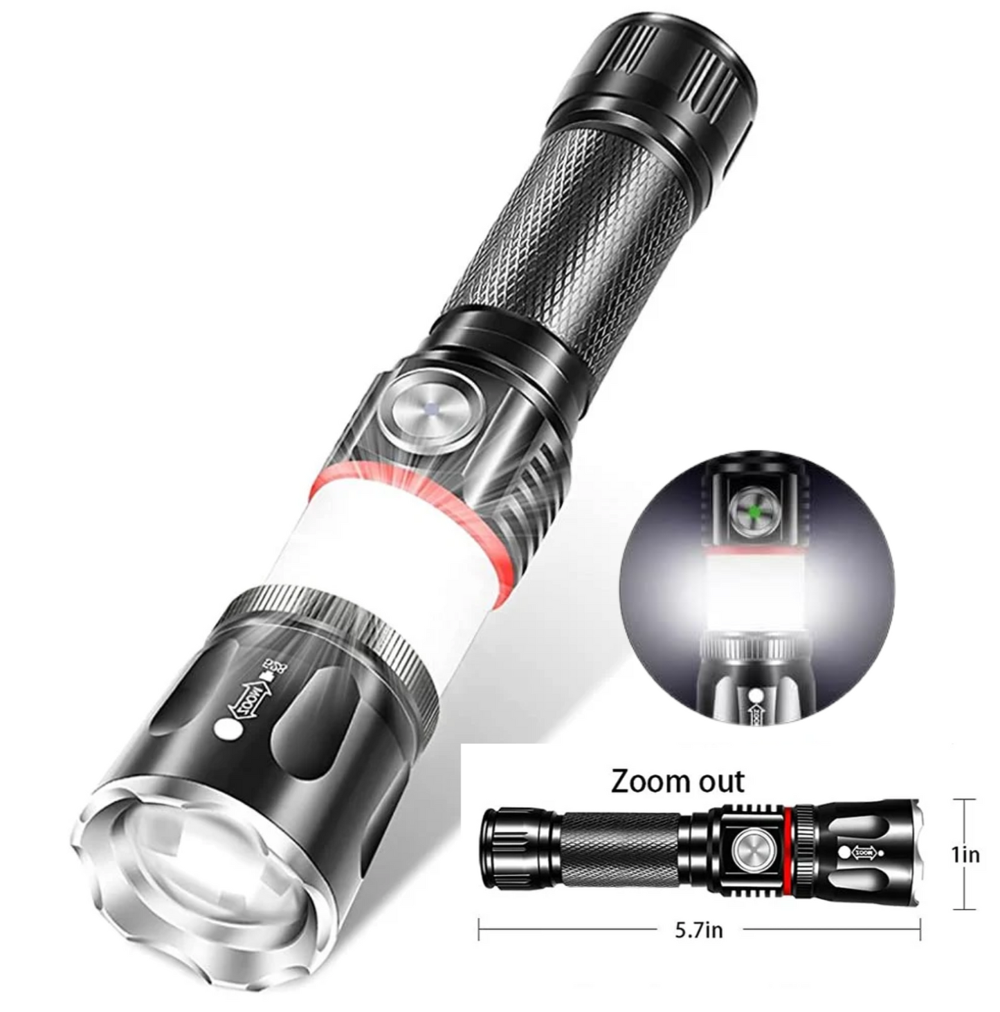 LED-Taschenlampe wiederaufladbar – superhelle Taschenlampe, 360-Grad-Camping-Laterne, starker Magnet