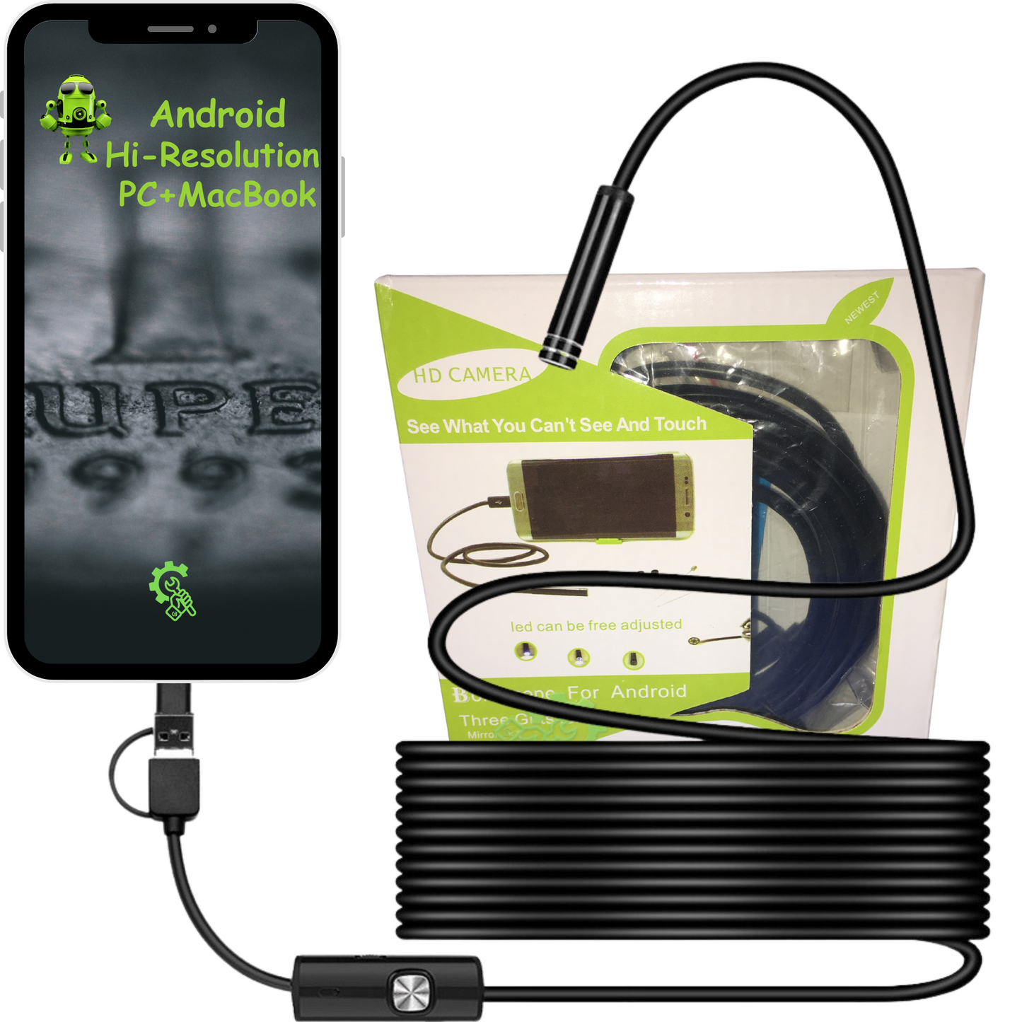 Endoskop-Inspektionskamera, hochauflösendes Endoskop mit 7,2 mm Durchmesser, geeignet für Android und PC