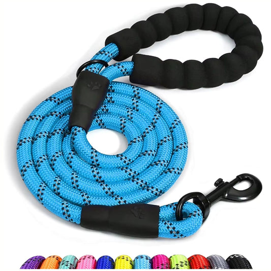 Heavy-Duty Reflective Dog Lead – Cyan | 13mm Rope Dog Lead for Large Dogs
