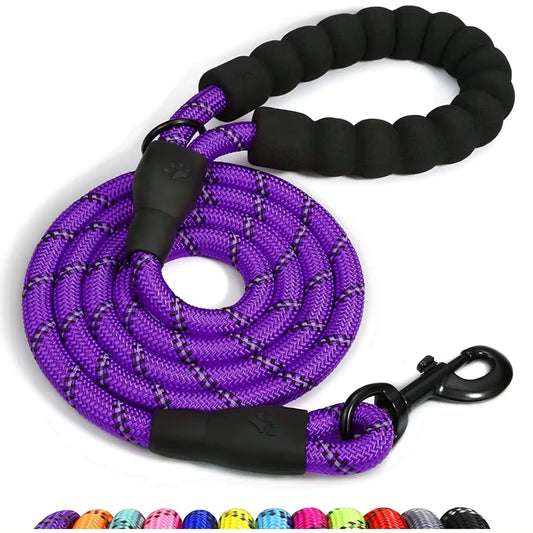 Heavy-Duty Reflective Dog Lead – Purple | 13mm Rope Dog Lead for Large Dogs