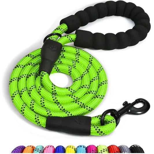 Heavy-Duty Reflective Hi Vis Dog Lead – Bright Green | 13mm Rope Dog Lead for Large Dogs