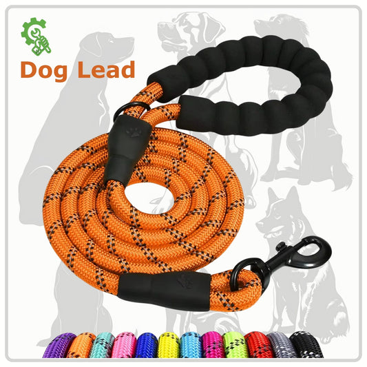 Heavy-Duty Reflective Dog Lead – Orange | 13mm Rope Dog Lead for Large Dogs