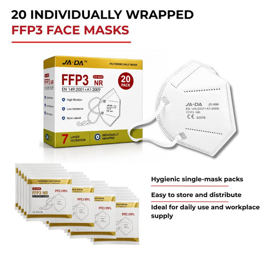 Pack of 20 individually wrapped Spannerlife FFP3-NR unvented dust masks