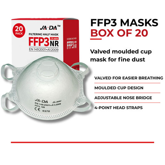 JADA JD999-C FFP3 Face Masks Box of 20 | Moulded Cup Valved Dust Masks