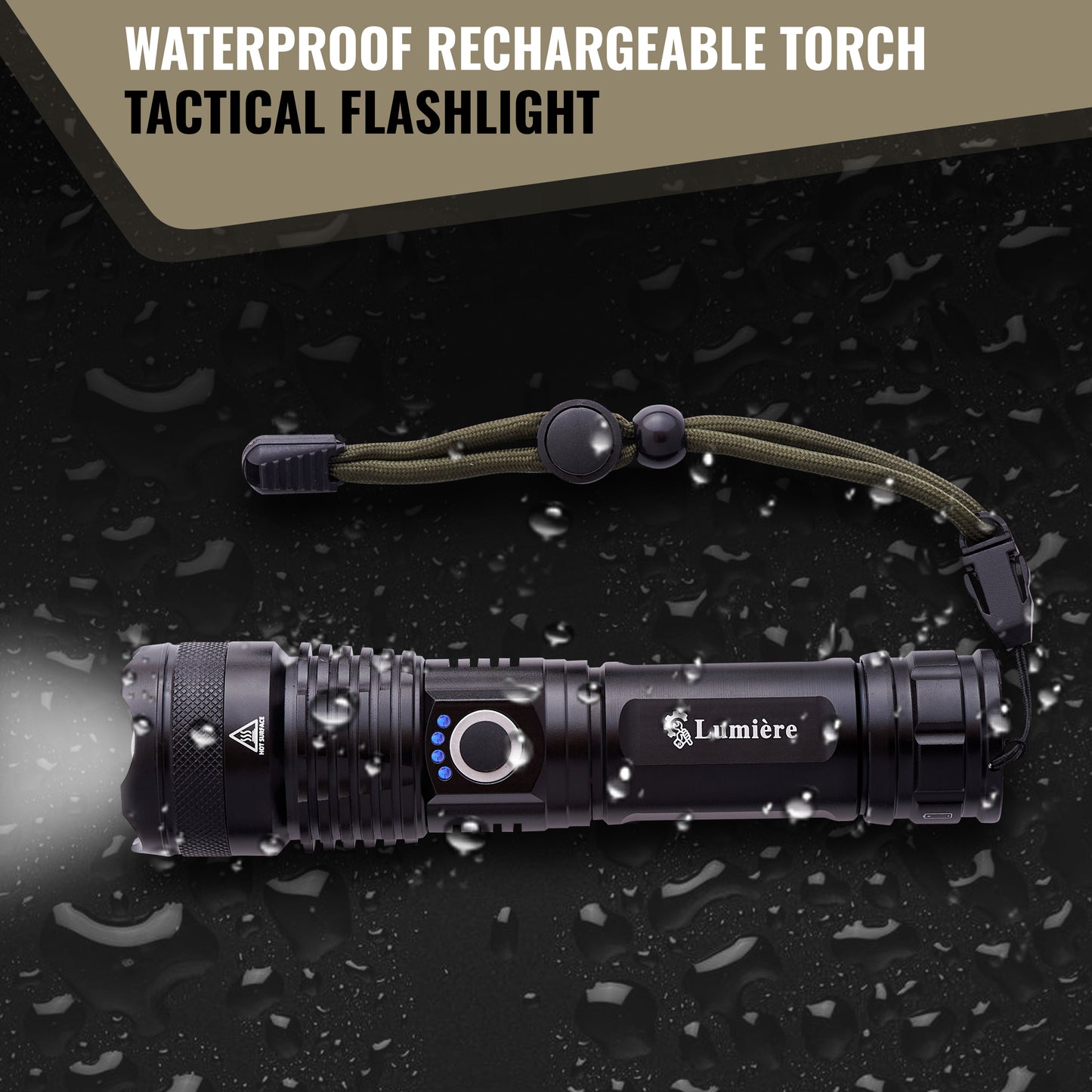 Superhelle wiederaufladbare LED-Taschenlampen – Lumiere LED-Taschenlampe mit leistungsstarkem Lithium-Akku 5000 mAh 26650 und Adaptern für 3 AAA – extrem leistungsstarke Taschenlampe, taktische Taschenlampe.