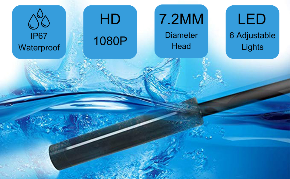 Endoscope Inspection Camera, 7.2mm Diameter High Definition Borescope Suitable for Android and PC