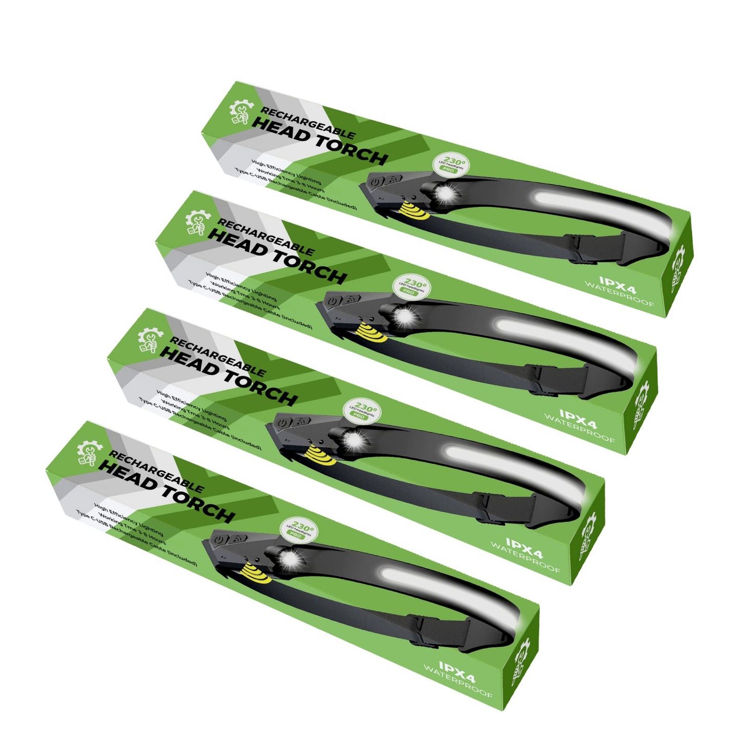 230° LED Headlamp – Rechargeable Wide-Beam Head Torch with Motion Sensor