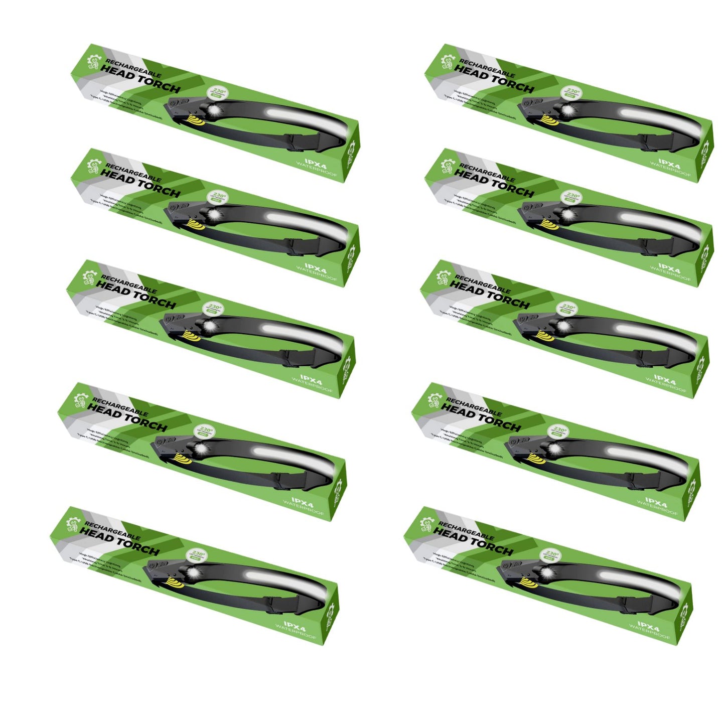 230° LED Headlamp – Rechargeable Wide-Beam Head Torch with Motion Sensor