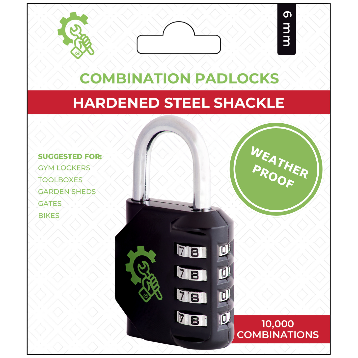 Combination Padlock | 4 Digit Weatherproof Padlock with Code | Padlock for Gym Locker (Black Coded Number Lock)