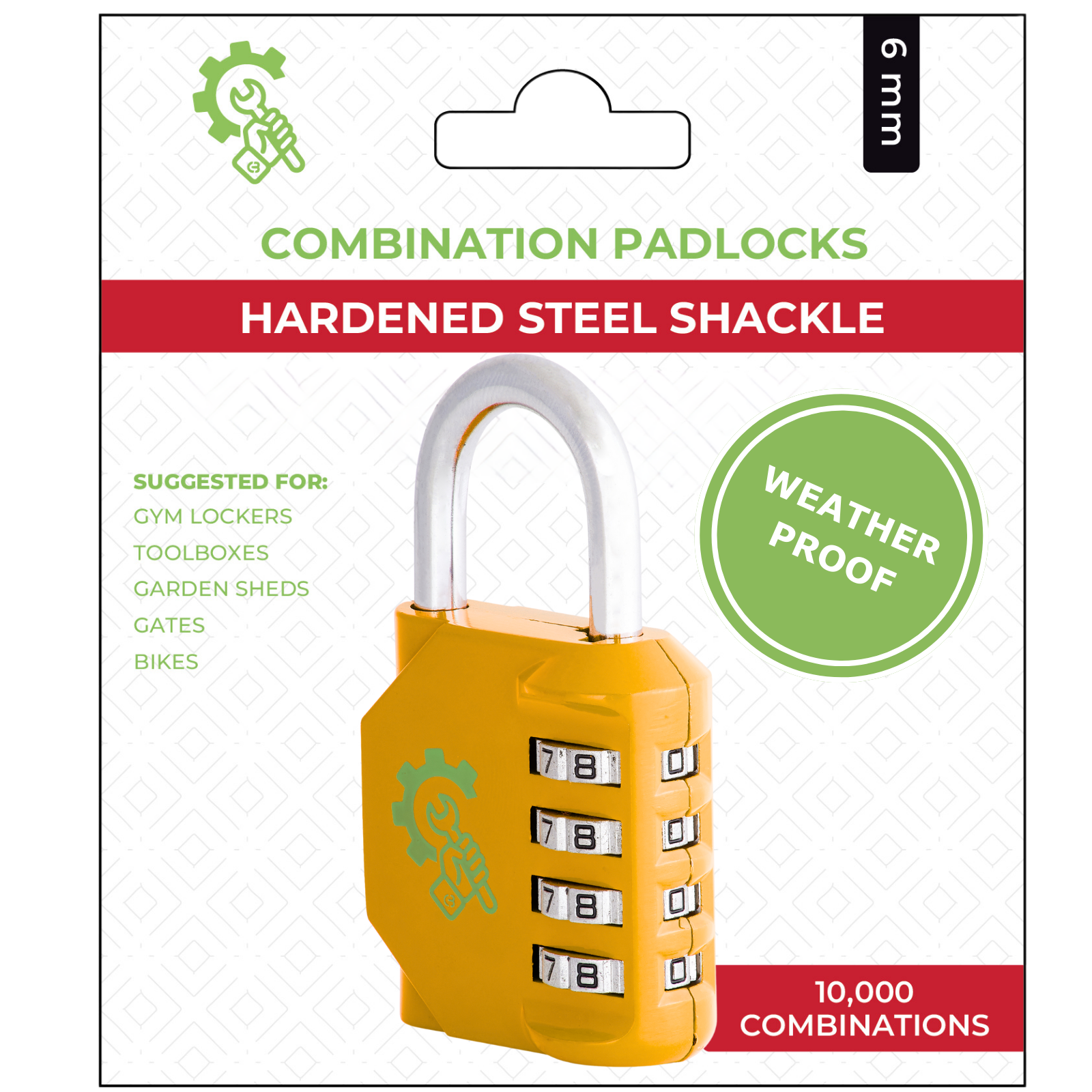 Yellow Combination Padlock 6mm shackle