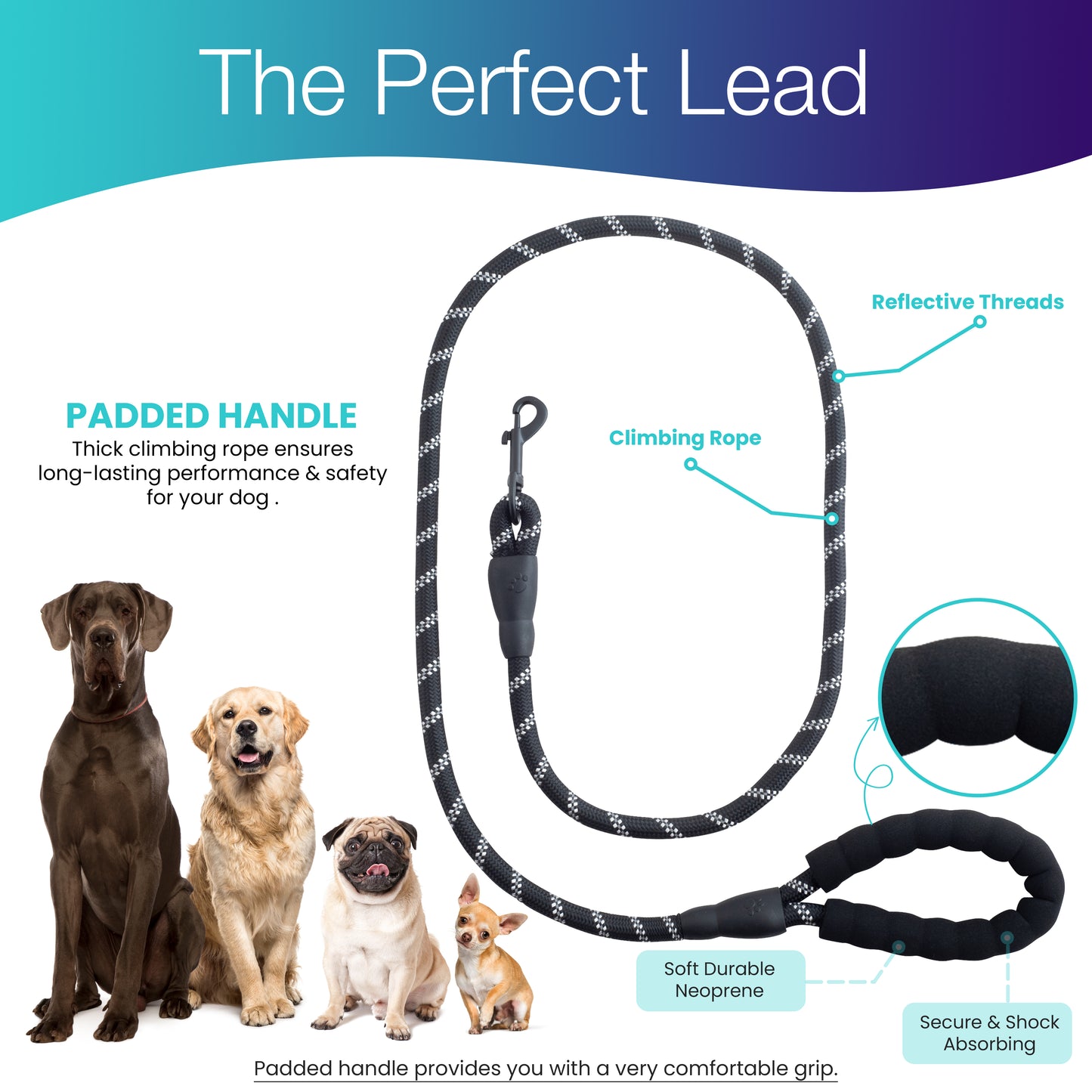 Dog Leads For Large Dogs - Reflective Dog Leashes, 1.5 Metre Long Leads, Thick 13mm Anti Pull Dog Leash | Comfort Handle, Red + Black Twin Pack