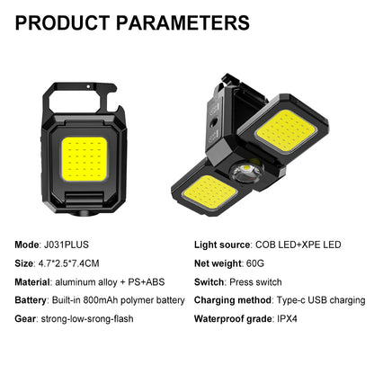 3 in 1 COB Double Keyring Light | Portable Light, Rechargeable LED Keyring Torch | Gadgets, Equestrian, Plumber, Electrician, Keychain Camping Torch