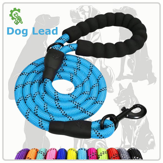 Light Blue Dog Leads For Large Dogs - Reflective Dog Leashes, 1.5 Metre Long Lead, Thick 13mm Anti Pull Dog Leash | Comfort Handle, Strong Dog Lead, 360 Swivel