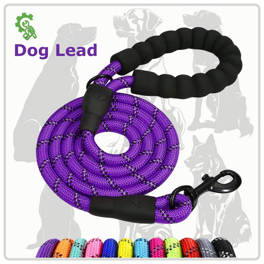 Purple Dog Leads For Large Dogs - Reflective Dog Leashes, 1.5 Metre Long Lead, Thick 13mm Anti Pull Dog Leash | Comfort Handle, Strong Dog Lead, Upgraded 360 Swivel