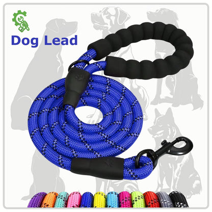 Blue Dog Lead For Large Dogs - Reflective Dog Leash, 1.5 Metre Long Lead, Thick 13mm Anti Pull Dog Leash | Comfort Handle, Dark Blue Dog Lead, Strong 360 Swivel