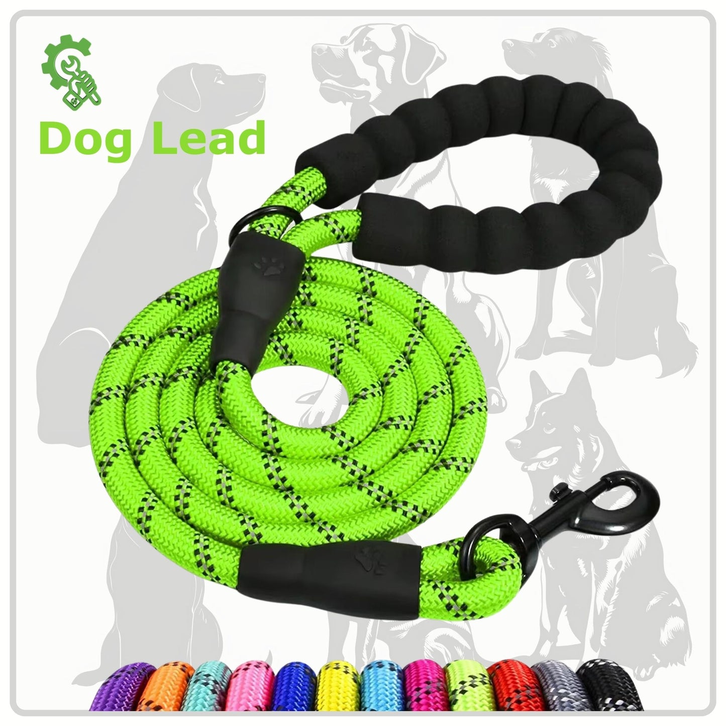 Dog Leads For Large Dogs - Hi-Vis Dog Leashes, 1.5 Metre Long Lead, Thick 13mm Anti Pull Dog Leash | Comfort Handle, Strong 360 Swivel