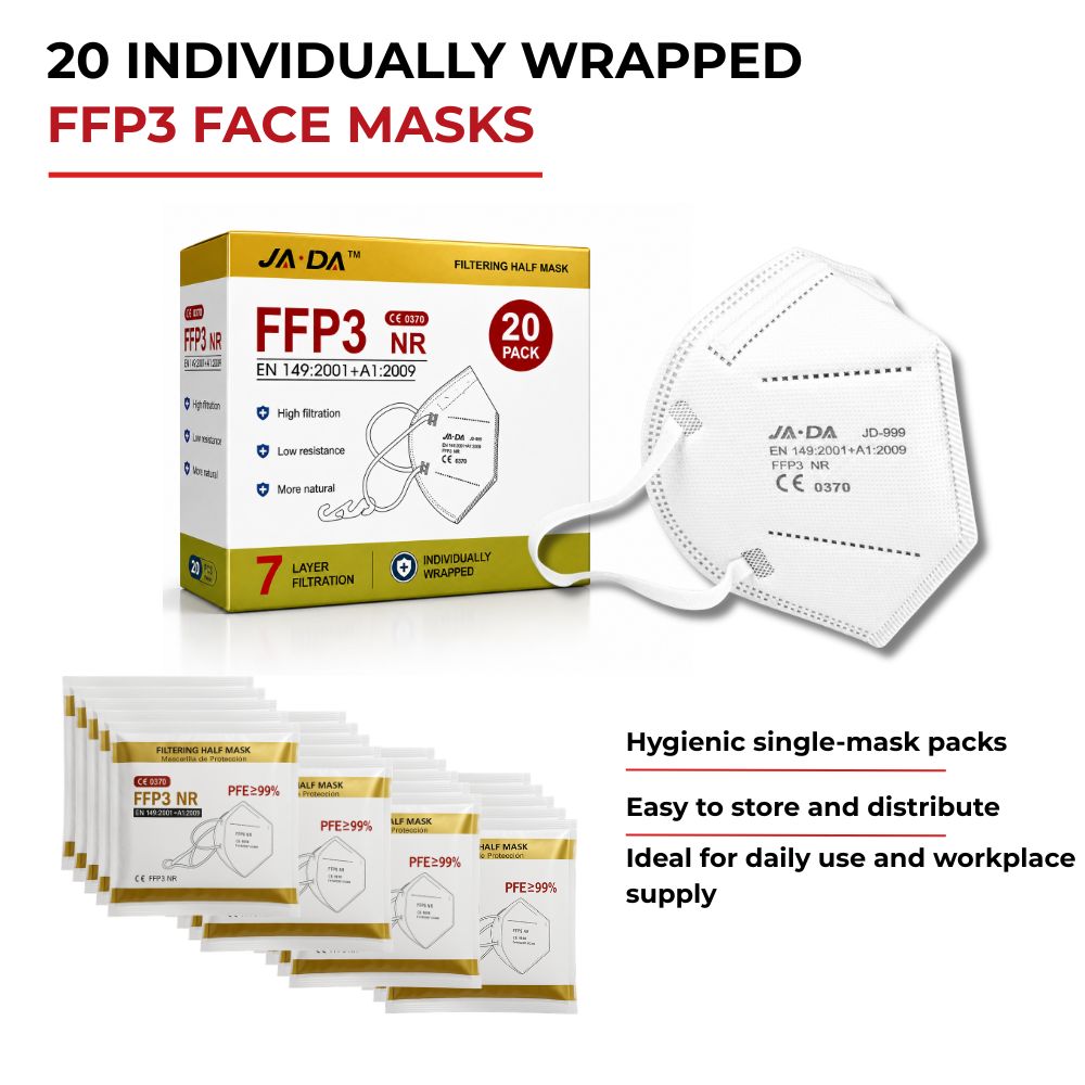 Pack of 20 individually wrapped Spannerlife FFP3-NR unvented dust masks