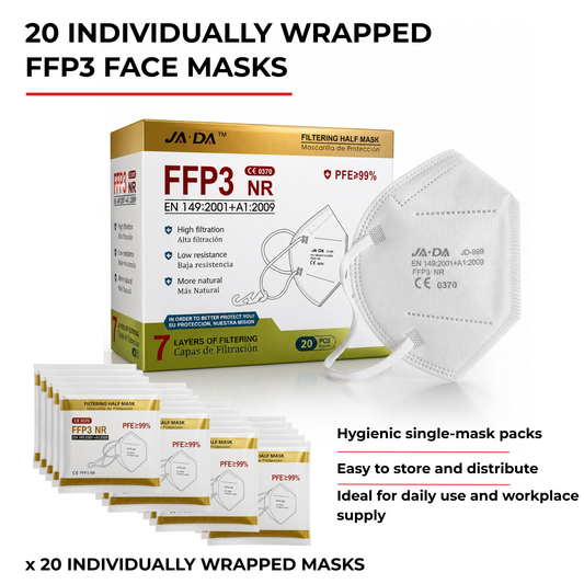 FFP3 Dust Masks Pack of 20 – Individually Wrapped Disposable Respirators | 7-Layer Protection