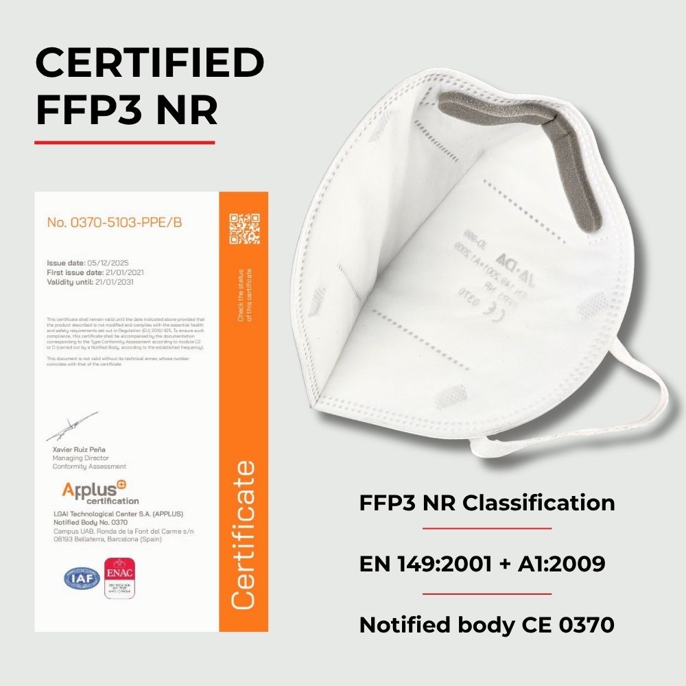 CE and UKCA compliance certification icons for the Spannerlife FFP3-NR unvented dust mask