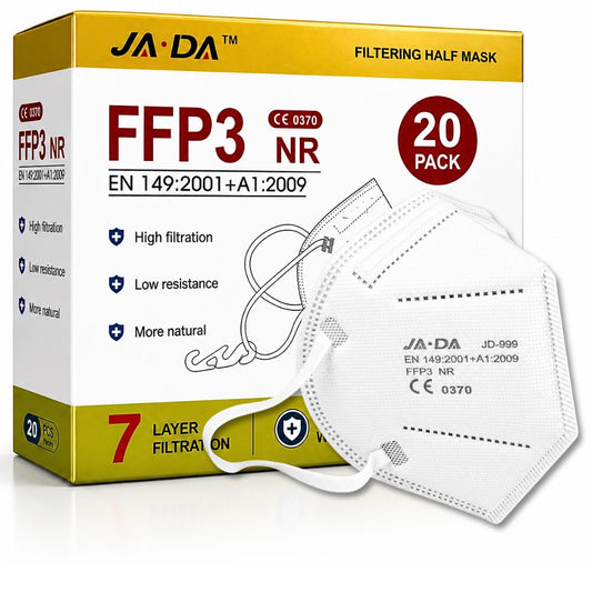 Spannerlife FFP3-NR unvented dust masks, pack of 20, individually wrapped disposable respirators
