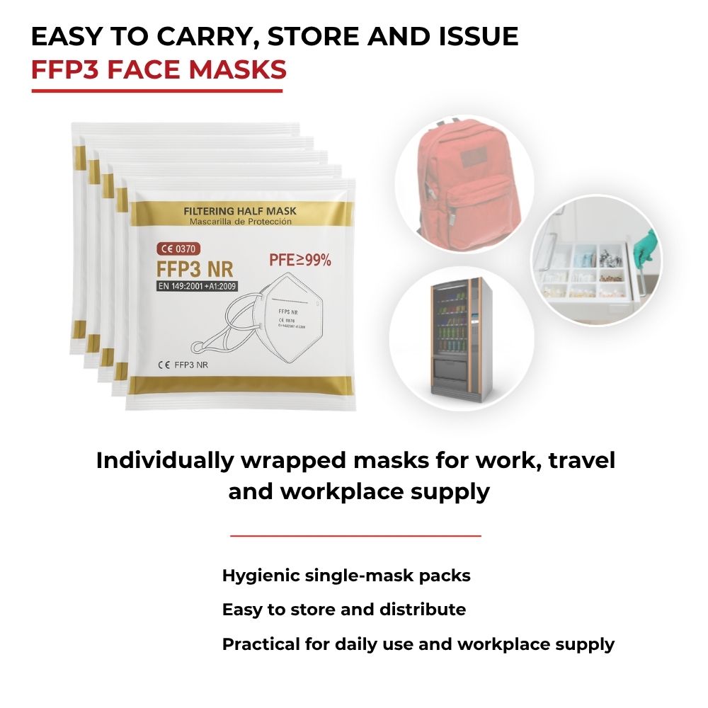 Individually wrapped Spannerlife FFP3-NR unvented dust mask packet