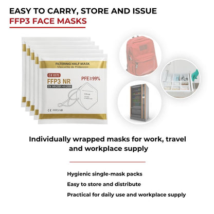 Individually wrapped Spannerlife FFP3-NR unvented dust mask packet