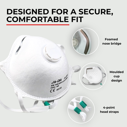 JADA JD999-C FFP3 Face Masks Box of 20 | Moulded Cup Valved Dust Masks
