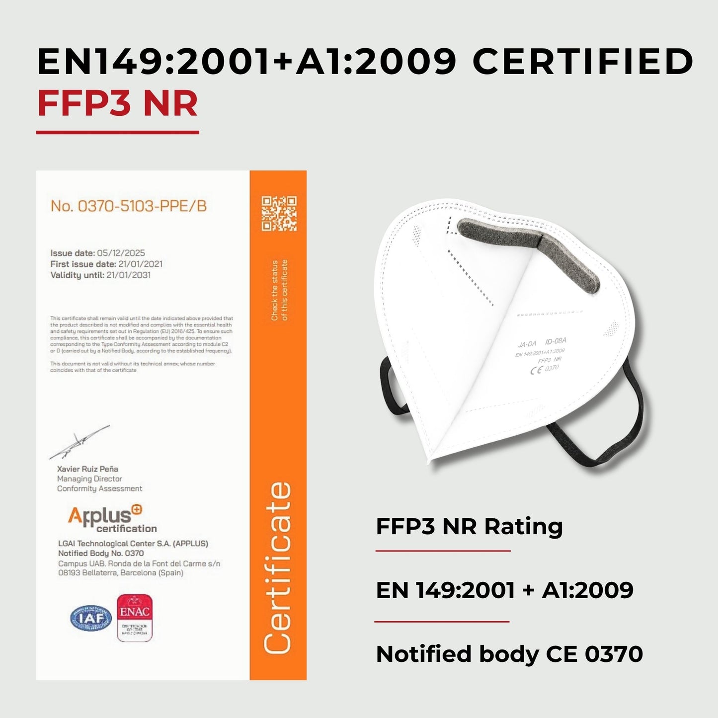 FFP3 Face Masks UK Certified EN149 Pack of 10 - Black, Individually Wrapped, Disposable