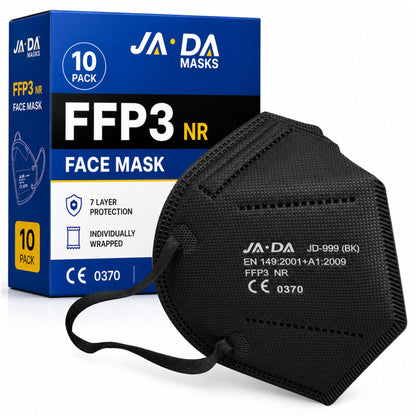 FFP3 Face Masks UK Certified EN149 Pack of 10 - Black, Individually Wrapped, Disposable