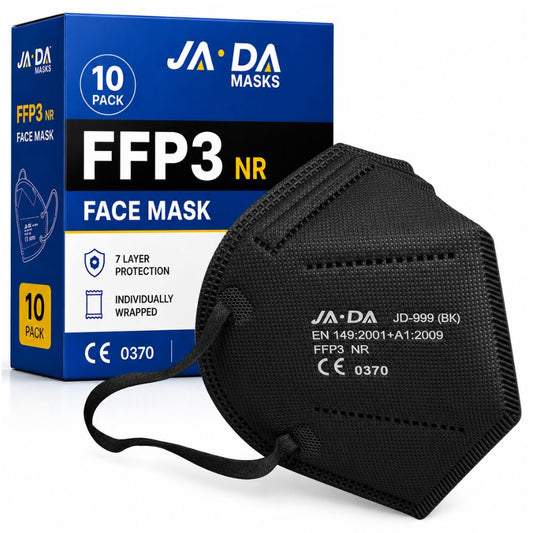 Spannerlife FFP3-NR dust masks, black, pack of 10, individually wrapped disposable respirators