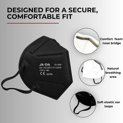 FFP3 Face Masks UK Certified EN149 Pack of 10 - Black, Individually Wrapped, Disposable