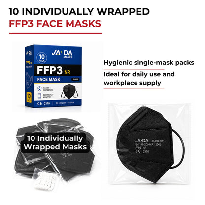 FFP3 Face Masks UK Certified EN149 Pack of 10 - Black, Individually Wrapped, Disposable