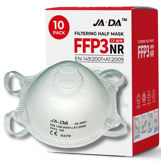 JADA FFP3-NR valved dust masks, box of 10, moulded cup respirators