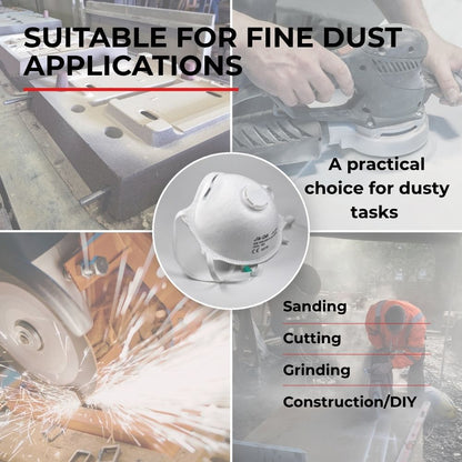 Suitable use cases for the JADA FFP3-NR valved dust mask, including construction, sanding and DIY work