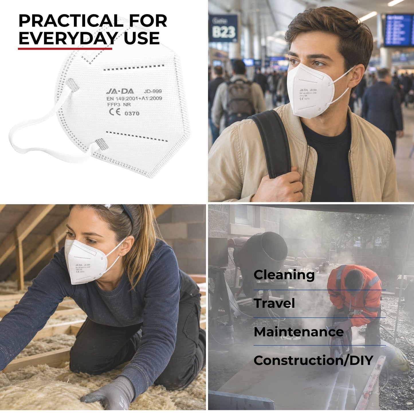 FFP3 Face Masks UK Certified EN149 Pack of 10 - White, Individually Wrapped, Disposable
