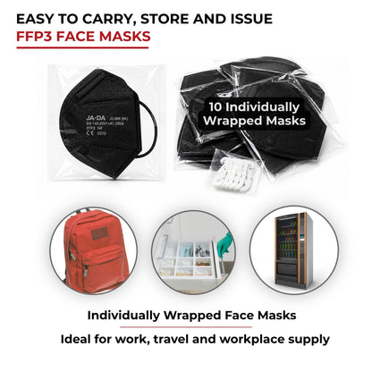 FFP3 Face Masks UK Certified EN149 Pack of 10 - Black, Individually Wrapped, Disposable