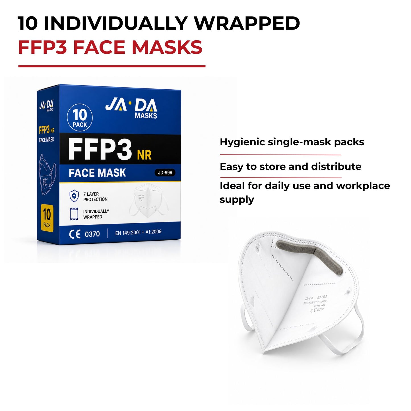 FFP3 Face Masks UK Certified EN149 Pack of 10 - White, Individually Wrapped, Disposable