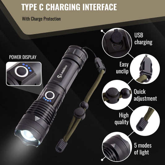 Lumiere LED Super Bright Rechargeable Torch – Ultra Powerful Flashlight by Spanner In The Works