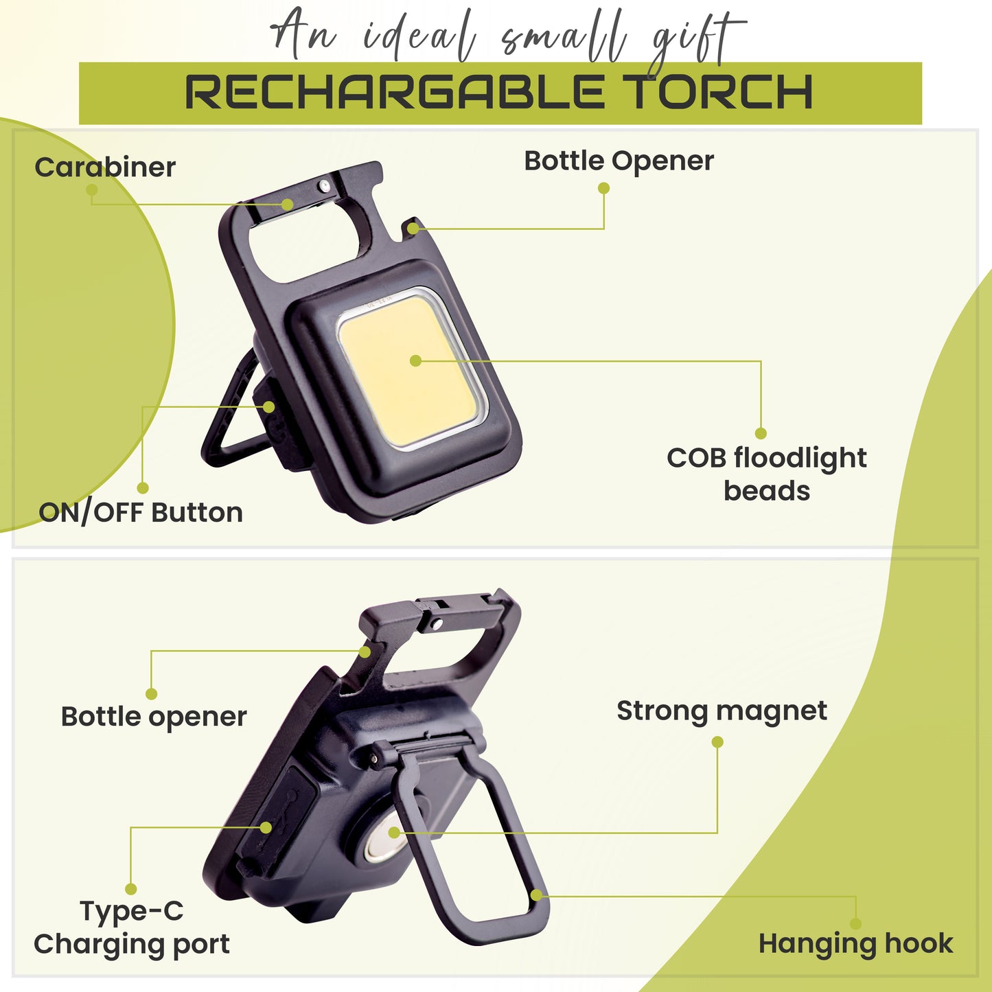 COB Keychain Work Light | 1000 Lumens LED Super Bright Rechargeable | LED Keyring Torch