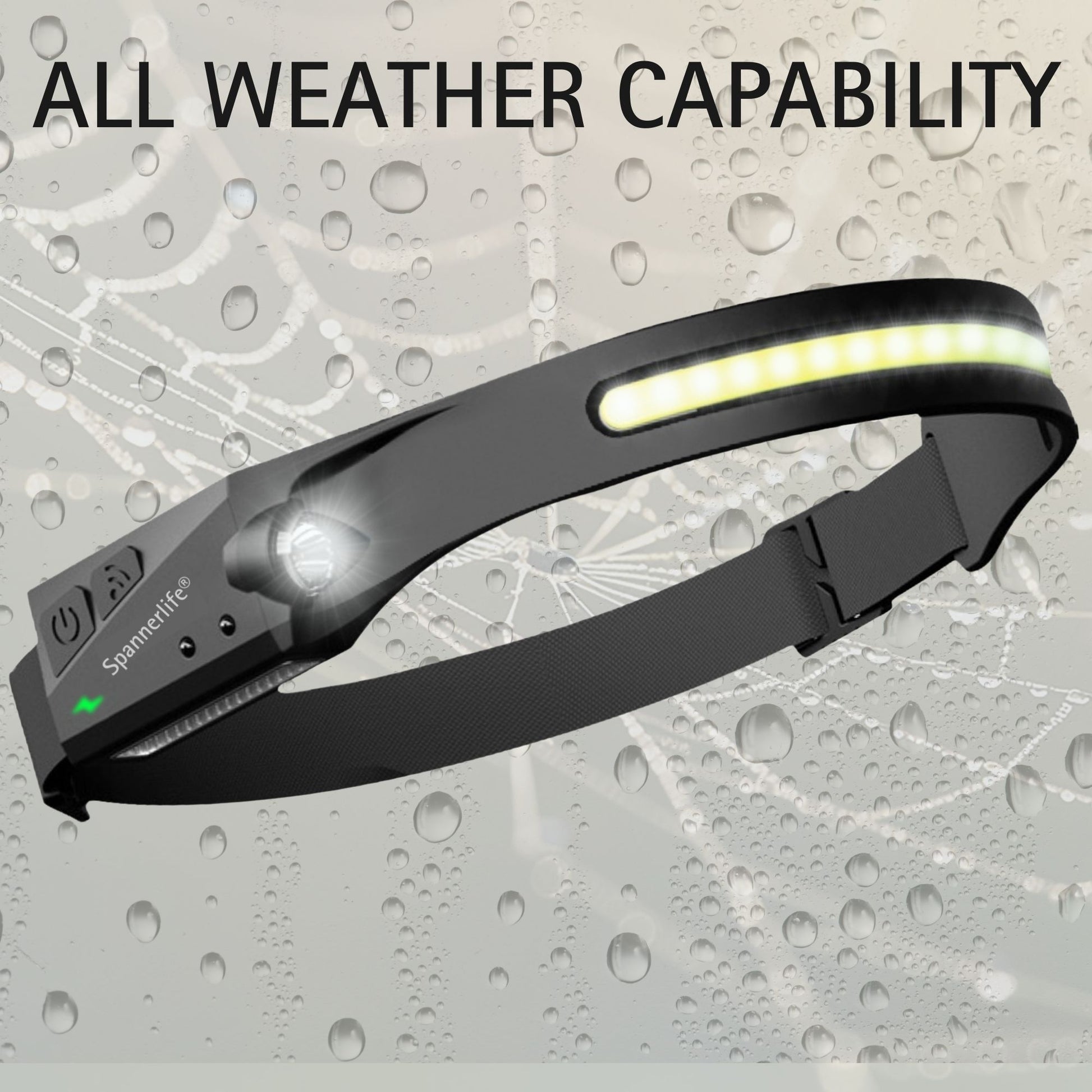 Spannerlife rechargeable LED head torch designed for outdoor use with durable water-resistant construction